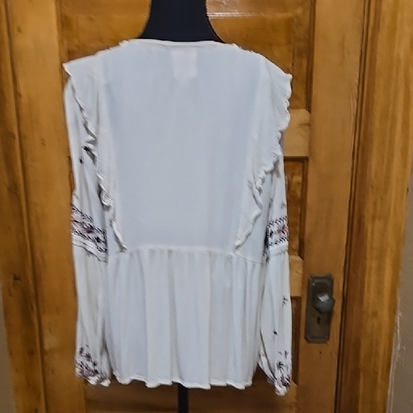 Knox Rose Long Sleeve Cream Embroidered Peasant Blouse L - Picture 4 of 4